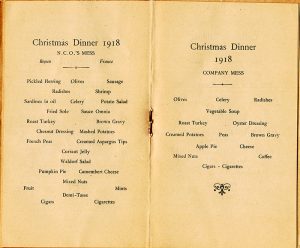 Portion of Base Hospital 21 Christmas Day menus