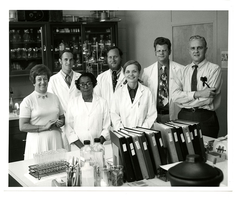 Lenabell Bell and Chaplin with other members of Chaplin’s lab, 1972.