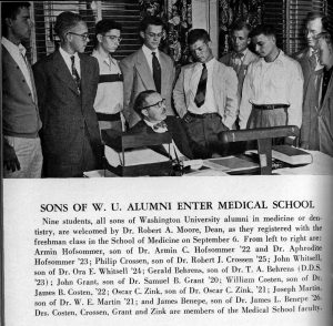 Sons of WashU alumni registering for freshman class, 1950